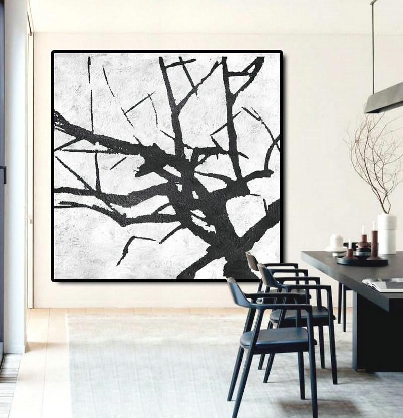 Hand Made Original Art,Oversized Minimal Black And White Painting - Original Abstract Painting Canvas Art